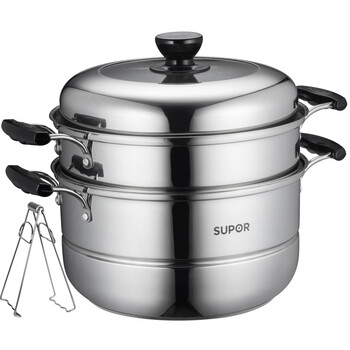 苏泊尔(SUPOR)304不锈钢蒸锅26cm双层复底汤蒸锅二层蒸笼明火电磁炉锅SZ26J1