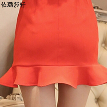 依璐莎轩 2015秋冬新款女装包臀裙修身一步裙修身款秋半身裙8853 红色 XL