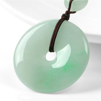 禾目玉阁 翡翠平安扣冰糯种翡翠吊坠 飘绿玉坠子挂件a货玉石带证书