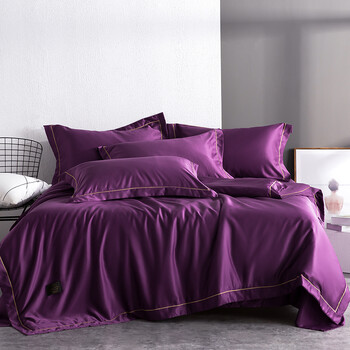 件套床上用品夏凉丝绸缎真丝床单被套床笠丝滑裸睡夏天 莱安-烟熏紫yy