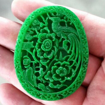 rosefree 缅甸绿干青铁龙生翡翠龙凤呈祥挂件满绿龙凤玉牌吊坠项链