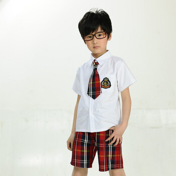 苏格兰裙儿童校服大红格子白衬衫纯棉幼儿园园服女童格纹可 男生红
