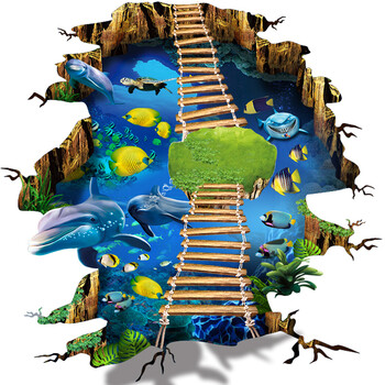 3d地贴创意地贴广场地贴立体海洋地画3d立体地板画 海洋云梯地贴 加厚