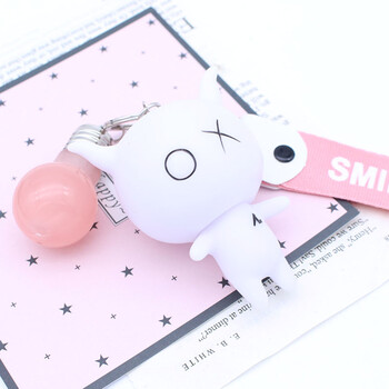 可爱创意女生包包汽车挂件情侣发光钥匙链圈绳礼物 白仔 粉带 粉灯泡