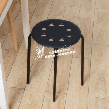 温馨玛留斯凳子圆凳铁凳可叠放餐厅用凳板凳小圆凳 黑色