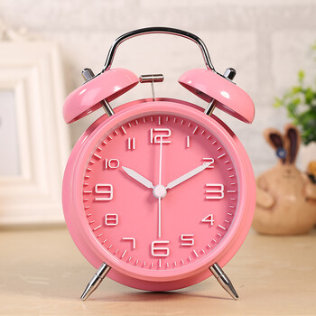 4寸打铃超大声可爱小闹钟金属创意简约学生静音卧室床头儿童夜光 立体