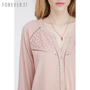 FOREVER21 花朵钩针拼接长袖衬衫 淡紫色 S