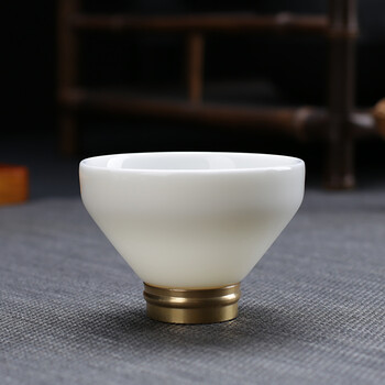 韵 铜脚陶瓷功夫茶杯单杯品茗杯白瓷主人杯普洱茶杯个人杯 款式一