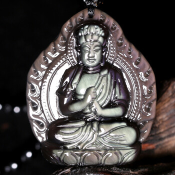 开光蓝眼黑曜石大日如来本命佛吊坠一物一图生肖羊猴守护神附证书 cn5