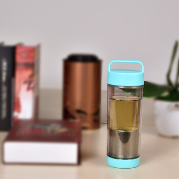 
                                        爱因美 泡茶杯 旅行杯 带滤网水杯 塑料杯 创意便携水杯 学生杯子 随手杯 天蓝色 380ml                