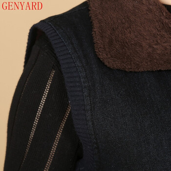 GENYARD2015秋季大码女装外套时尚翻领复古印花修身个性百搭牛仔马甲女 一色 XXXL