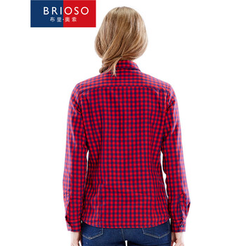 BRIOSO 2015秋装新款保暖女款格子衬衫 女加绒加厚纯棉韩版修身长袖衬衣 B1540025 M