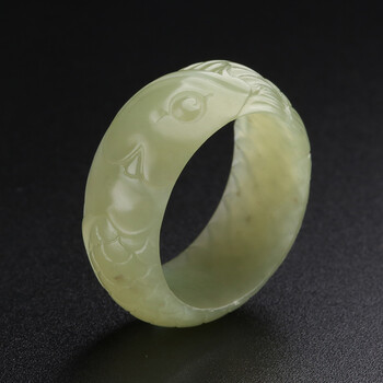 净心石 和田玉戒指 连年有鱼玉石指环 玉雕大师王波工作室作品 附送