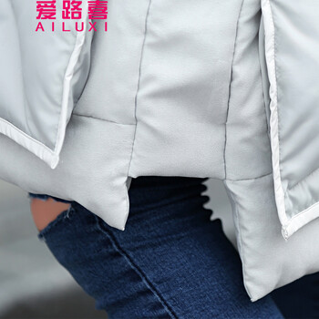 爱路喜  马甲女2015秋冬装新款加绒加厚中长款连帽羽绒棉服马夹背心女外套 潮 浅灰色 XL