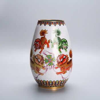 中国美術 古七宝 景泰藍 銅胎有線七宝 琺瑯彩 富貴牡丹花紋 双耳
