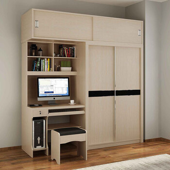 dm 台式电脑桌衣柜连体书桌书柜组合带移门衣柜学习书架一体 衣柜在