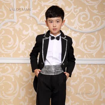 儿童燕尾服男童礼服黑色白色中大童学生主持人服装节日钢琴演出服