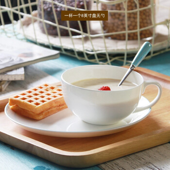 带盖牛奶杯燕麦碗麦片杯陶瓷早餐杯大容量带把可爱水杯骨瓷杯子勺家用