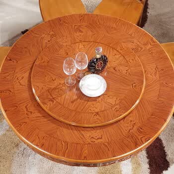 花梨雕花仿古橡木酒店大圆桌台 8人10人餐桌椅组合 钢化玻璃桌面 玻璃