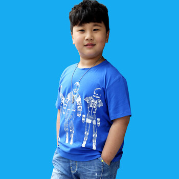 5折 胖儿童装宽松大码夏装孩子短t潮上衣大男童加肥加大短袖t恤 蓝色
