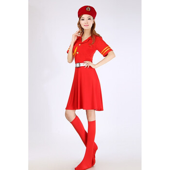 十一舞蹈服演出服装军鼓服军装女款迷彩裙女兵服装广场军装 红色 xxxl