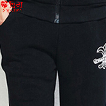 磬语町2015秋冬新款男女卫衣三件套加绒加厚运动服全棉情侣装运动套装1281 黑色 M(女)
