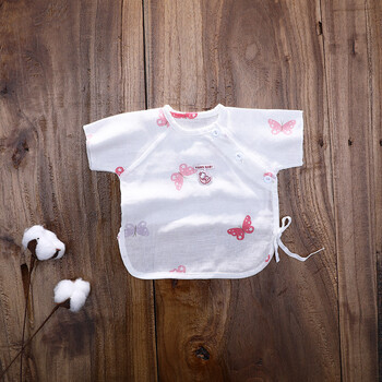 无骨缝婴儿纱布短袖半背衣新生儿半袖上衣半袖上衣薄款宝宝衣服03个月