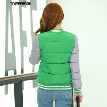 
                                        TEREIS 2015秋冬装新款韩版修身加绒百搭情侣棉服短外套女 绿 色 s                