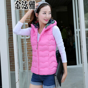 金泫雅2015秋冬新款轻薄款羽绒服马甲女修身短款连帽外套 白色 XXL