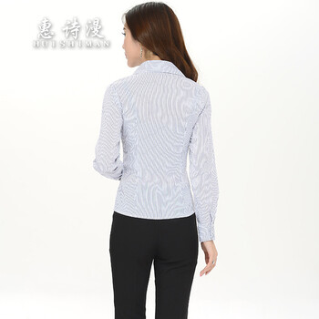 惠诗漫 2015秋装OL通勤棉职业装女装长袖条纹衬衫上衣女 6371 图色 L