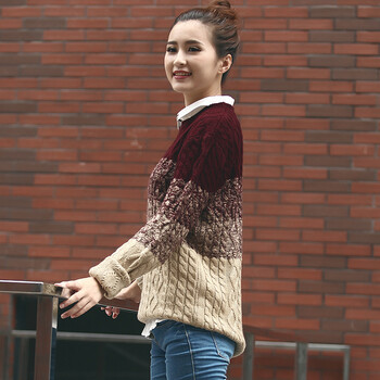
                                        Sago 长袖秋冬季女装毛衣针织衫 暗红色 XL                
