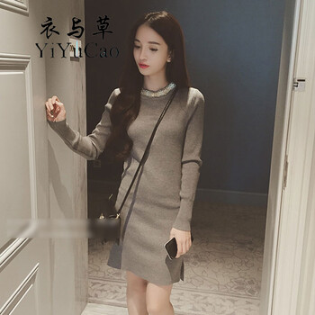衣与草2015秋装新款连衣裙子女装秋款 女装秋季连衣裙秋装上新 女装冬上新  冬季新品女装 灰色 均码-