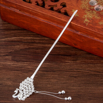 银发簪银簪子盘发头饰发饰头簪头钗发簪簪子发钗步摇 孔雀流苏步摇约