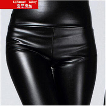雷曼黛丝 2015春季女装韩版修身高腰加薄绒皮裤打底裤女BR5501 黑色 L