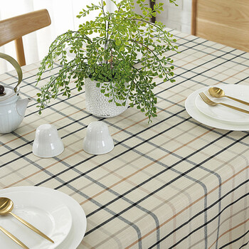 定制小清布艺棉麻桌布客厅家用茶几盖布长方形桌布台布 米色格子 140*