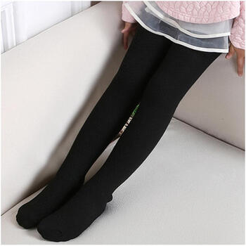 秋季加厚型女童女孩打底袜裤针织棉碎花提花长筒连体袜 编织纹 黑色