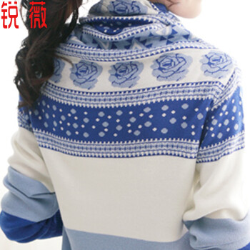 锐薇2016春季新款毛衣女保暖堆堆领花朵高领打底针织衫女W207 蓝色 L