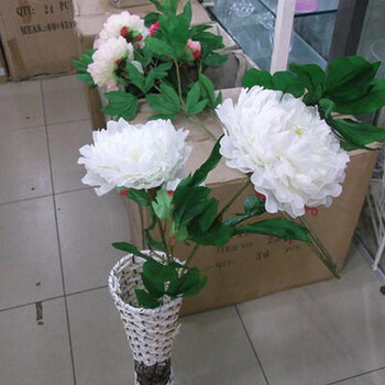 高枝3花大牡丹 假花仿真花束塑料花 家居饰品高卉装饰干花绢花 玫瑰