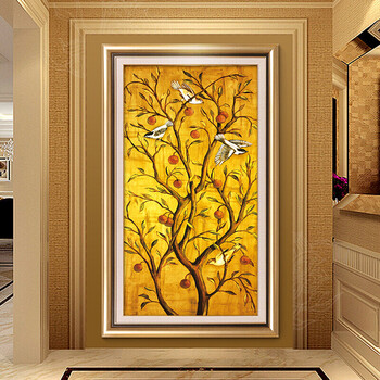 玄关挂画走廊过道装饰画幸福树壁画欧式客厅餐厅墙画大幅孔雀油画 b