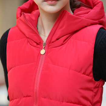 薇蕊蕊2015冬装新款韩版女装时尚棉马甲背心外套女连帽修身加厚保暖马夹冬款潮 红色 M