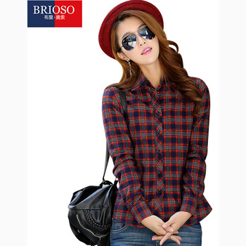 BRIOSO 冬款女士磨毛羊羔绒保暖长袖衬衫 女加绒加厚长袖衬衫 女保暖衫衣 B132075 L