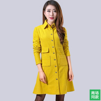 秋冬新款2015女装哥弟款修身POLO领长袖单排扣纯色羊毛风衣女阿玛施简约口袋百搭休闲外套 黑色 3码/M
