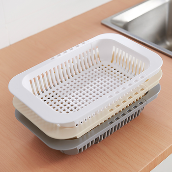 厨房水槽可伸缩沥水篮水池塑料拉伸洗菜盆洗水果沥水筐碗碟沥水架 三