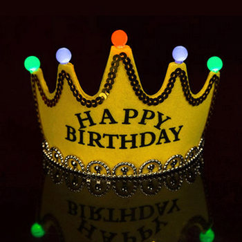 尖角儿童聚会庆生用品生日帽子小寿星帽男女款 黄色生日快乐(带灯) 1