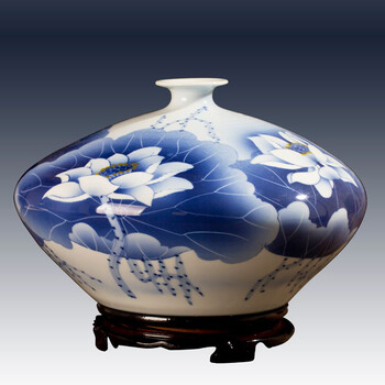 越龙兴 陶瓷花瓶 创意家居装饰花瓶 手绘青花瓷花瓶 葫芦荷叶山水装饰