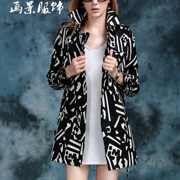 画景服饰2015冬季女装新款 日韩女装冬上新双排扣外套修身大牌时尚中长款风衣 女F102 黑色 XL
