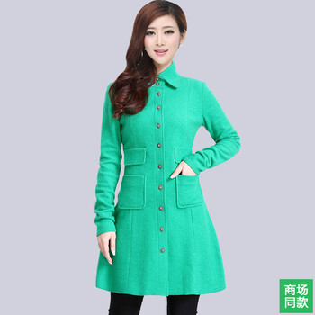 秋冬新款2015女装哥弟款修身POLO领长袖单排扣纯色羊毛风衣女阿玛施简约口袋百搭休闲外套 黑色 3码/M