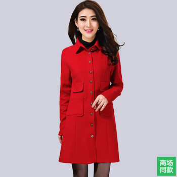 秋冬新款2015女装哥弟款修身POLO领长袖单排扣纯色羊毛风衣女阿玛施简约口袋百搭休闲外套 黑色 3码/M