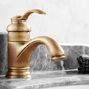 仿古水龙头欧式面盆龙头 全铜复古洗脸盆台上盆水龙头冷热 矮款不配