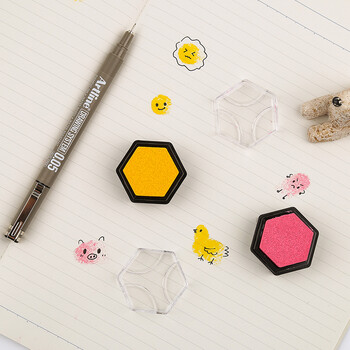 【全网低价】旗牌（Shachihata）Artline 办公文具财务小巧趣味六角多彩手帐印台印泥盒 茶色 NI-RV-BR美术写生